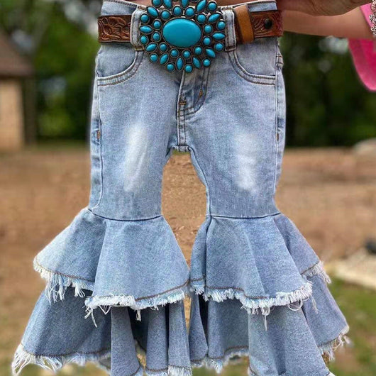 Ropa Infantil Denim con Doble Volante Estampado Leopardo