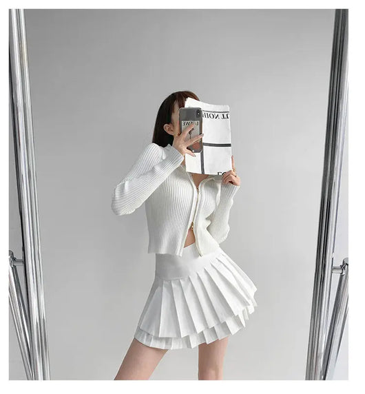 Falda Preppy de Talle Alto con Doble Pliegue para Mujer - Image 11