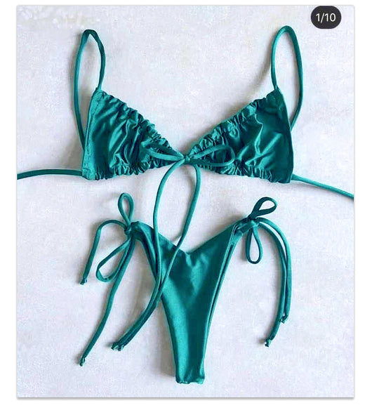 Bikini Deportivo de Tiras Ajustables en Color Sólido - Image 5