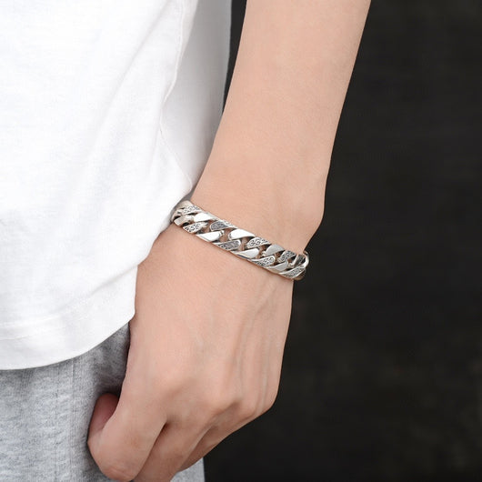 Pulsera de Plata S925 Personalizada con Patrón Tejido - Cadena Gruesa y Dominante - Image 8