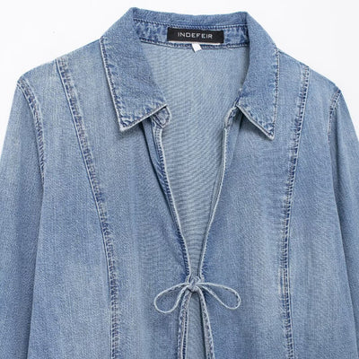 Camisa Denim Anudada Estilo Europeo y Americano para Chicas Modernas - Image 3