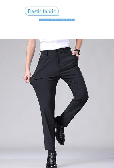 Pantalones Casuales para Hombre Ajuste Elástico Negocios Tela Ligera - Image 11