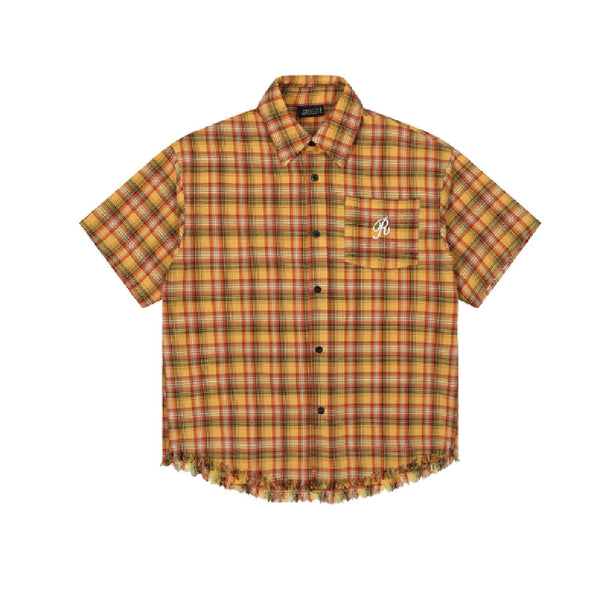 Camisa Cuadros Amarilla con Bordados y Manga Corta