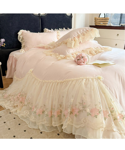 Juego de Cama Cuatro Piezas con Encaje Bordado en Algodón Chiffon - Image 16