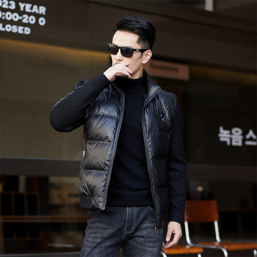 Chaqueta de Plumón para Hombre con Cuello Alzado y Mangas Tejidas - Image 3
