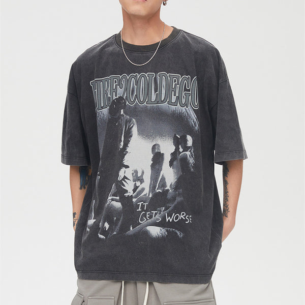 Camiseta Vintage Estampada Lavada para Hombre