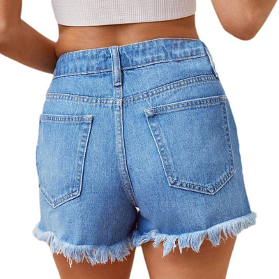 Shorts Denim Talle Alto con Roturas y Flecos - Image 5