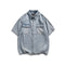 Camisa Denim Retro Estilo Japonés Manga Corta para Hombre