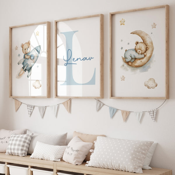 Cuadro de Lienzo con Osito Acuarela - Arte Infantil Decorativo