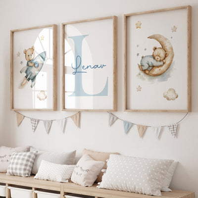 Cuadro de Lienzo con Osito Acuarela - Arte Infantil Decorativo