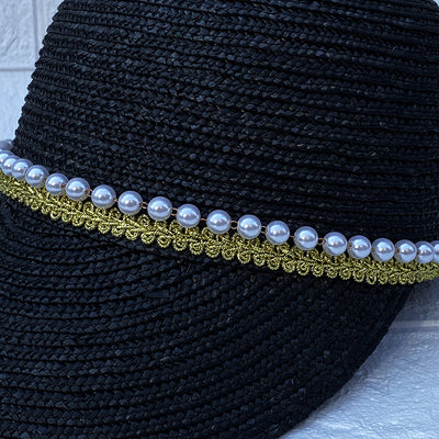 Sombrero de Paja Negro con Cadena de Perlas Artesanal - Image 14