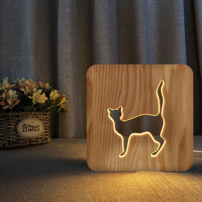 Lámpara 3D de Gato en Madera Hueca - Luz Nocturna Artesanal - Image 10