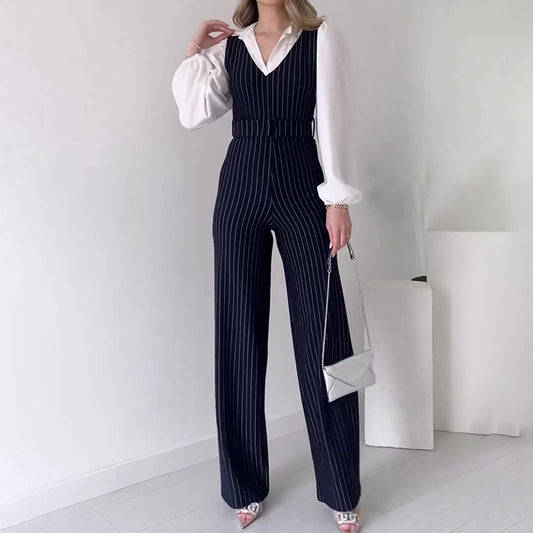 Jumpsuit de Cintura Alta con Contraste de Colores y Rayas