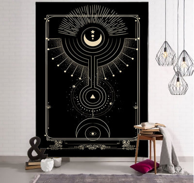 Tapiz de Tarot Witchcraft con Patrón Geométrico del Universo - Negro y Khaki - Image 7