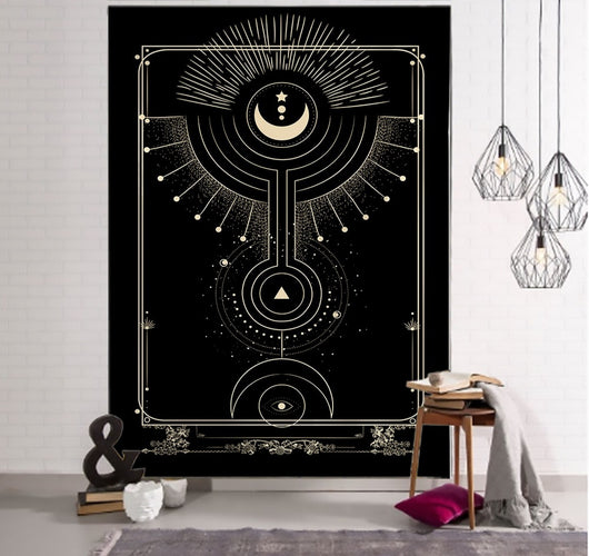 Tapiz de Tarot Witchcraft con Patrón Geométrico del Universo - Negro y Khaki - Image 7