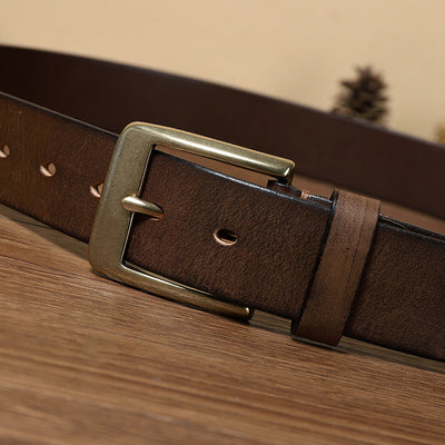 Cinturón de Cuero Genuino para Hombre con Hebilla Retro de Cobre Puro Artesanal - Image 13