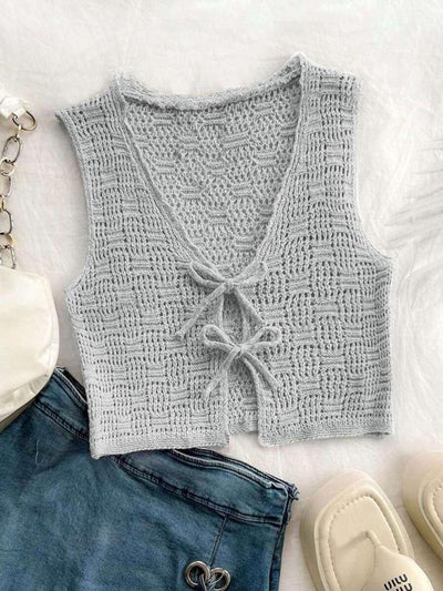 Chaleco Tejido Anudado de Color Liso para Mujer - Estilo Casual Crochet - Image 3