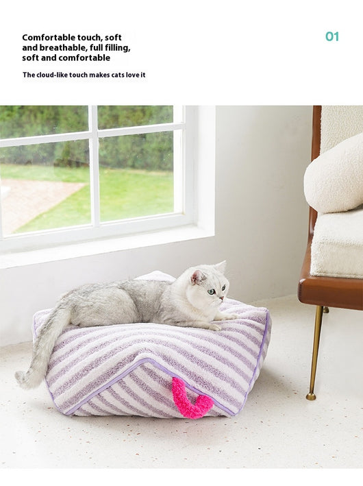 Cama Térmica para Mascotas de Rayas - Cómoda en Todas las Estaciones con Funda Lavable - Image 10