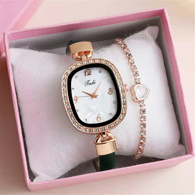 Conjunto Reloj Pulsera Mujer Cuarzo con Cinturón Mármol y Cristales - Image 10