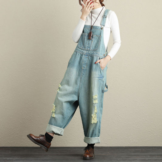 Mono Vintage con Tirantes de Denim Rasgado - Talla Grande