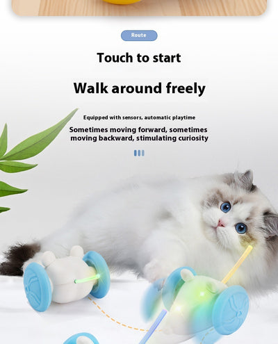 Yellow and white remote control electric mouse toy for cats, shown with its black remote and white charging cable. - Image 7