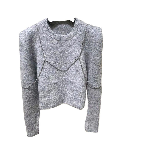 Suéter Acolchado Cuello Redondo para Mujer - Abrigo Exterior