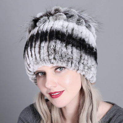 Gorro Tejido de Piel de Conejo Rex para Mujer - Image 34