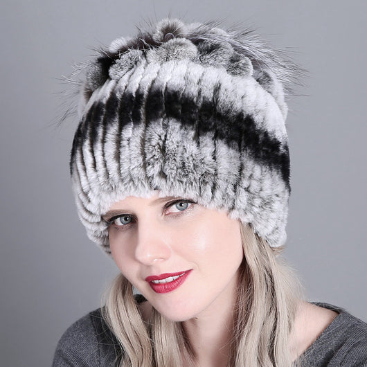 Gorro Tejido de Piel de Conejo Rex para Mujer - Image 34