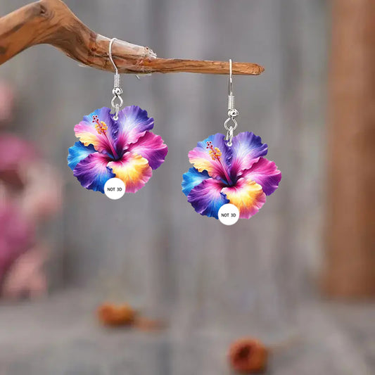 Aretes Acrílicos 2D Flores Coloridas con Resorte Abierto