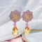 Three-dimensional Flower Earrings With Micro-inlaid Zircon Yellow