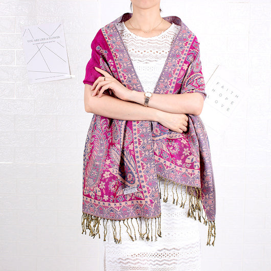 Bufanda Larga Étnica con Patrón de Anacardo - Chal Jacquard para Mujer - Image 12
