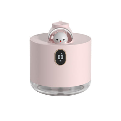 Pink wireless air humidifier with a cute white cat head design, digital display, and transparent water tank. - Image 14