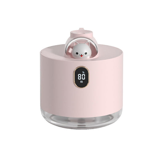 Pink wireless air humidifier with a cute white cat head design, digital display, and transparent water tank. - Image 14