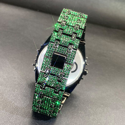 Reloj Hip-Hop para Hombre con Incrustaciones de Circón Verde Brillante - Image 10