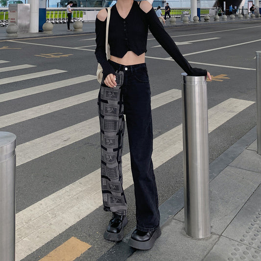 Pantalones Rectos Anchos con Patchwork Retro Vibe Style