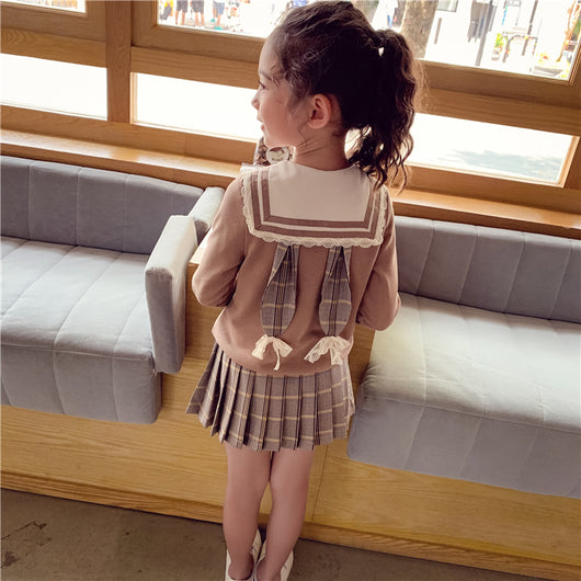 Sudadera y Falda Corta Estilo Universitario Coreano para Niña - Image 8