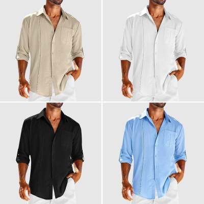 Camisa Polo Casual de Manga Larga con Bolsillo y Cuello Encaje para Hombre - Image 8