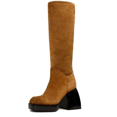 Botas Plataforma de Tacón Grueso con Punta Cuadrada en Cuero - Image 7