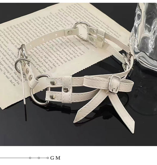 Collar de Cuero Blanco con Moño Elegante para Mujer - Image 13