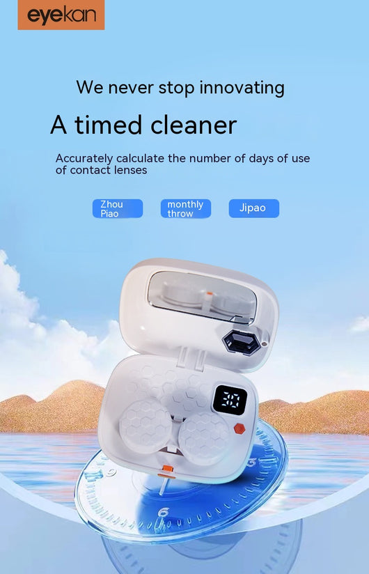 Pearl white automatic ultrasonic cleaning machine with honeycomb texture and digital display for invisible glasses. - Image 19