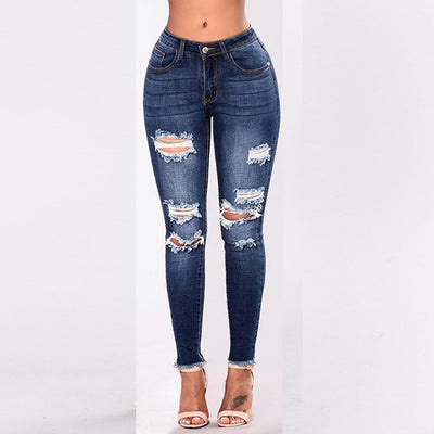 Pantalones Denim Slim Rotos Temperamento Oscuro - Image 8