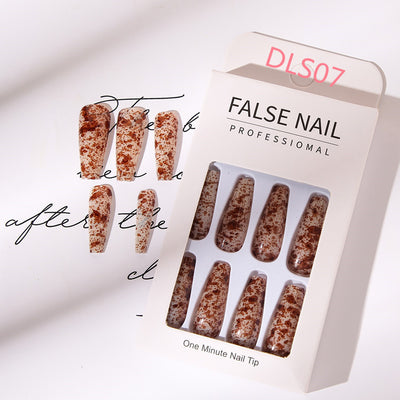 Uñas Postizas Largas con Patrón Mármol y Acabado Brillante Estilo Europeo - Image 8
