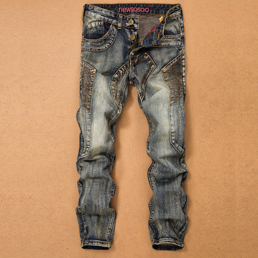 Pantalones Vaqueros Slim Fit Vintage con Parches Desgastados para Hombre