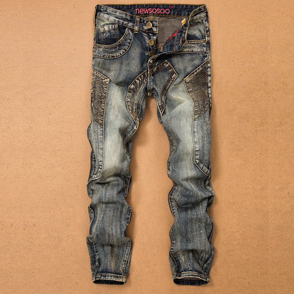 Pantalones Vaqueros Slim Fit Vintage con Parches Desgastados para Hombre