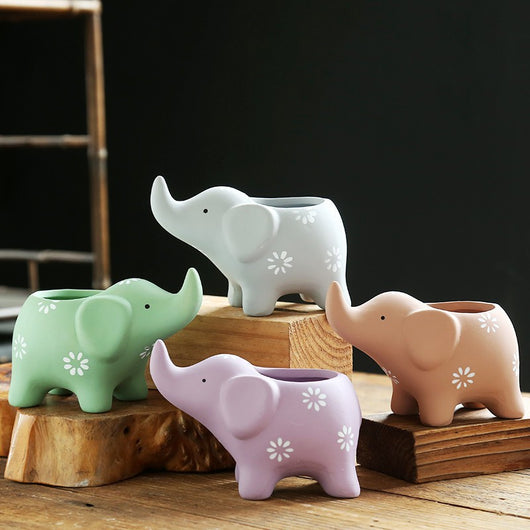 Maceta Decorativa de Cerámica con Diseño de Elefante para Suculentas - Image 7