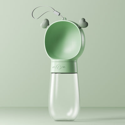 Yellow and clear portable pet water bottle with integrated drinking bowl and separate food container for walking dogs. - Image 12