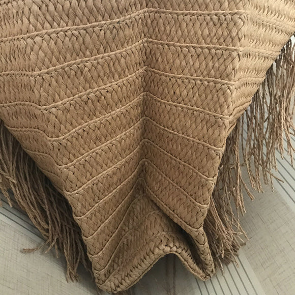 Bolsa Tejida de Paja con Borlas Cuadrada para el Hombro