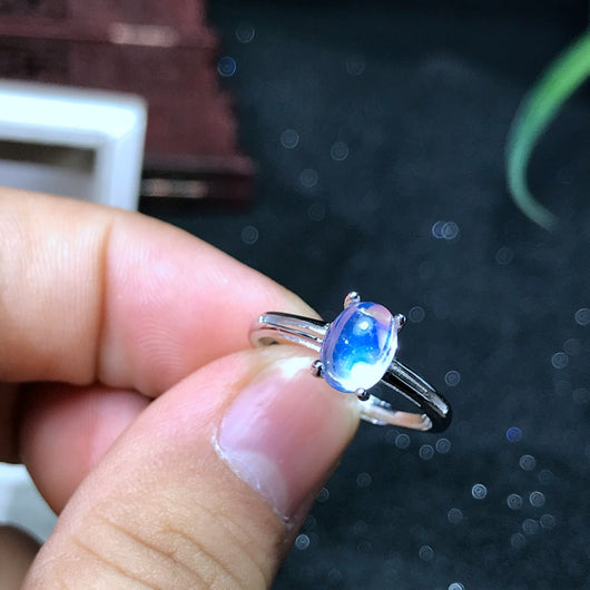 Anillo de Piedra de Luna Natural 2 Quilates en Plata 925 con Incrustación de Vidrio Azul - Image 9