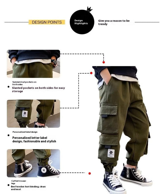Pantalones Casuales de Trabajo Fleece con Bolsillos Múltiples para Niños y Adolescentes - Image 9