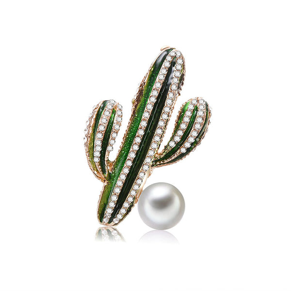 Broche Cactus Perla con Brillantes - Accesorio Versátil y Deslumbrante - Image 3